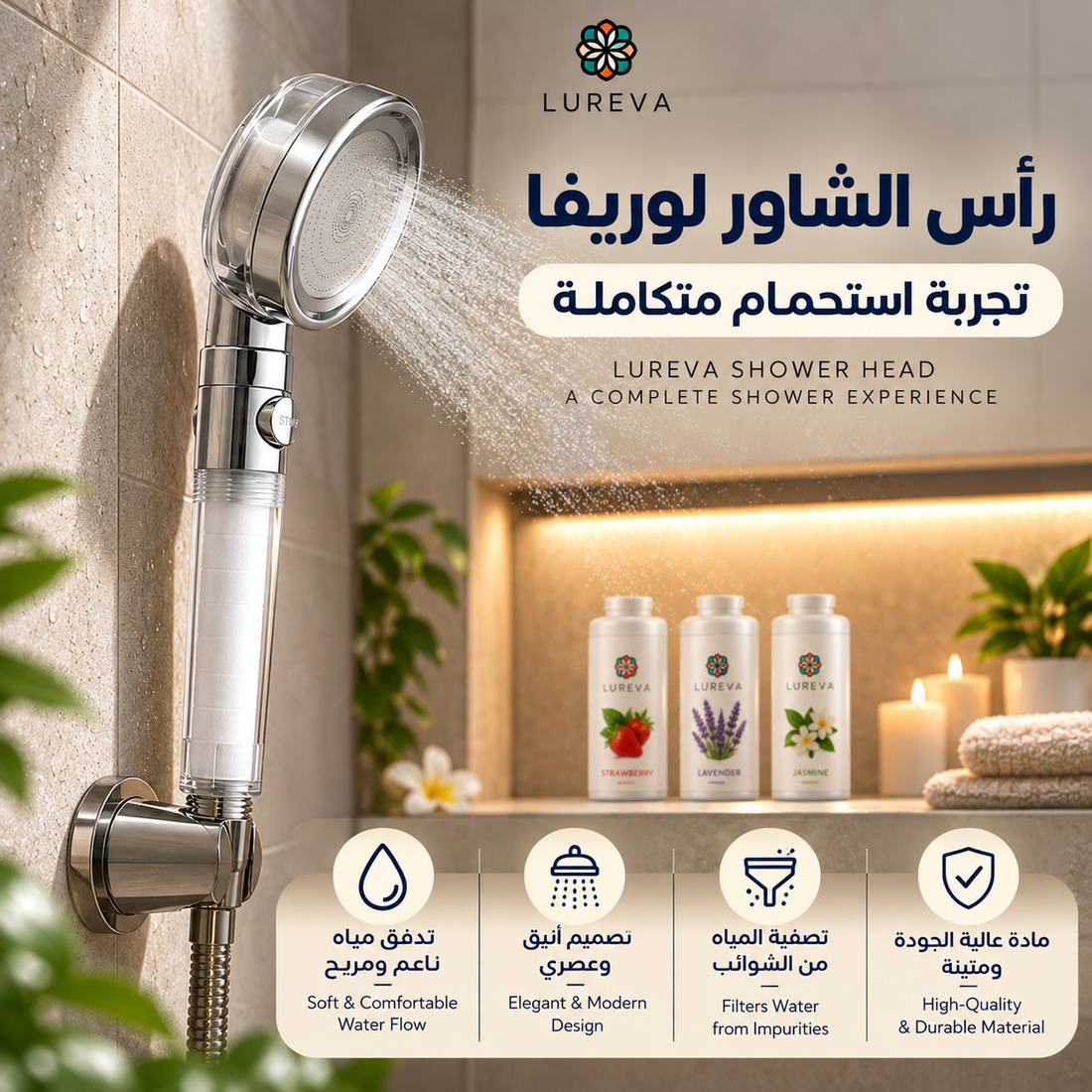 رأس شاور شفاف بفلتر متعدد الطبقات